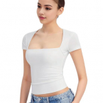 Naiste T-s&auml;rk, kandiline krae, l&uuml;hikeste varrukatega pullover Slim Fit &uuml;hev&auml;rviline T-s&auml;rk S valge