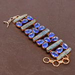 Natural Kyanite, Blue Topaz Gemstone Handmade Copper Gift Bracelet 7-8 e0w54