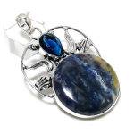 Natural Sodalite Gemstone Handmade 925 Sterling Silver Gift Pendant 2.44 g0c87