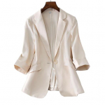 Naiste &uuml;likonna mantel bleiser &uuml;hev&auml;rviline sirge kortsudevastase rev&auml;&auml;riga s&auml;lguga krae &uuml;he nupuga kardigan kolme neljandiku varrukatega OL stiil, ametlik &auml;ri 2XL aprikoosi