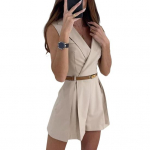 Lady Romper Alla keeratav kaelarihm V kael, &uuml;hev&auml;rviline plisseeritud varrukateta, &otilde;huke sobivus OL pendels&otilde;it, pidulik stiil, pehme S aprikoosi