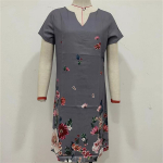 Naiste suures suuruses riided 7XL 8XL valge roheline suvine lillemustriga kleidid V kaelusega l&uuml;hikeste varrukatega Midi sirge kleit XL valge