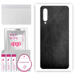 apgo Protective Skin Sticker for the back compatible with Xiaomi Mi CC9e, Wrap Film, Foil, Vinyl - Pattern Black Leather
