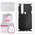 apgo Protective Skin Sticker for the back+sides compatible with Tecno Camon 15 Pro, Full Wrap Film, Foil, Vinyl - Pattern Black Leather