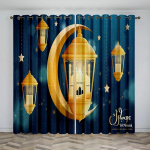 Eid Traditsiooniline disain Kardinad Islam Ramadan Festival Kardinad Luksuslik elutuba Magamistoa Kodukaunistused Kardinad 2 paneeli 100W130H(CM)40x51in&Hook