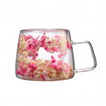 Lilleline klaaskruus Real Flower Coffee Cup Kahe seinaga l&auml;bipaistev kruus isoleeritud k&auml;epidemega Esteetiline lilleline trummel 200ML lilla