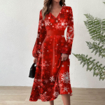 Naiste s&uuml;gis- ja talvine vabaajamoe V-kaelusega pikkade varrukatega j&otilde;ulutr&uuml;kiga pikk kleit L