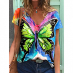 XL-7XL Plus Size Butterfly Casual V-kaelusega l&uuml;hikeste varrukatega topp Lilleline mood Suurem&otilde;&otilde;tmeline naiste 3D-prindiga T-s&auml;rk suvine lahtised topid XL