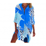 Naiste rannas&auml;rgi rev, pikkade varrukatega &uuml;herealised s&auml;rgi topid plaastritaskutega Starfish Print Keskmise pikkusega rand XL sinine