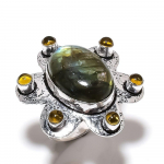 Labradorite, Citrine Gemstone Handmade 925 Sterling Silver Gift Ring Size 6 a6h84