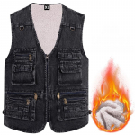 Denimst meeste vest s&uuml;gis- ja talvine suur vabaaja pluss sametvest, soe vest mitme taskuga vest 4XL must