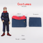 Jujutsu Kaisen Itadori Yuji Cosplay Kost&uuml;&uuml;mid S&auml;rk P&uuml;ksid Lastele Halloweeni Peo Anime &Uuml;likonna Komplekt Karnevali Maskeraadi Peo Parukakomplekt S sinine