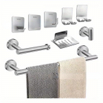 Roostevabast terasest k&auml;ter&auml;tikuvarraste komplekt, tualettpaberi hoidik, riide- ja m&uuml;tsikonks, must perforeerimata konks, vannitoa seebialus must