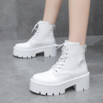 S&uuml;gisel ja talvel uued keskmise pikkusega nahast saapad Naiste uus pehme tallaga valged saapad Paelad Paksu tallaga naiste saapad 35 valge