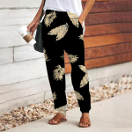 Naiste 3D musta sulgeprindiga p&uuml;ksid, pitsilised, elastsed v&ouml;&ouml;kohad, vabad p&uuml;ksid vabaaja pikad p&uuml;ksid taskutega p&uuml;ksid XS must