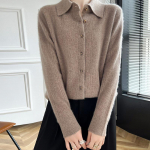 Naiste ka&scaron;miirkardigan Qinghe ka&scaron;miir 30% ka&scaron;miir 70% vill s&uuml;gis-talvine ka&scaron;miirkardigan pehme ja soe L pruun