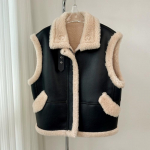 Talvine mood Vanaaegne nahast lambavillast vest naistele Uus disain Soe retro l&uuml;hike vest Naiselik esteetiline vabaaja k&otilde;rgmoe jakk one size fits all must