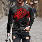 Meeste s&uuml;gisr&otilde;ivad pikkade varrukatega &uuml;markaelusega T-s&auml;rk Mood 3D Horror Elements Skull Graphic T-s&auml;rgid Casual Street y2k tops S