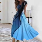 Naiste pikk kleit Maxi kleit vabaaja kleit Sifonki kleidid Swing kleit &uuml;hev&auml;rviline vabaaja t&auml;iskasvanud &otilde;ues igap&auml;evane kohting Voldis l&uuml;hikeste varrukatega V-kaelusega kleit M