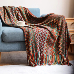 Boho Ruuduline Tekk Geomeetriline Kootud Tekid Etniline Stiil Diivani Kate R&auml;tikukate Riidest Kaunistus Visketekk Seinale Riputatav Siesta Tekk Seinavaip 130x230cm 1pcs punane