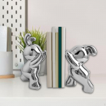 Rabbit Bookends Book Ends to Hold Books Ceramic Animal Figurines Bunny Stoppers Decorative Silver