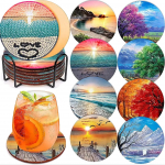 8 t&uuml;kki/komplekt teemantmaalitud kaunite maastikumustriliste alusaluseid koos sulgudega DIY rannaalused algajatele ja t&auml;iskasvanutele, kunsti- ja k&auml;sit&ouml;&ouml;tarbed kingitused 8PCS/Set
