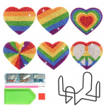 6 tk V&auml;rvilised S&uuml;damekujulised Teemantmaaliga Alustassid Stressileevendus Loov Meelelahutus DIY K&auml;sit&ouml;&ouml; Akr&uuml;&uuml;l Lauamatid