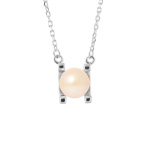 PERLINEA - Collier 2C - Perle de Culture d'Eau Douce AAA+ - Ronde 7-8 mm - Rose Naturel - Argent 925 Milli&egrave;mes - Bijoux Femme