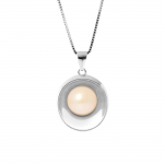PERLINEA - Collier Moon - Perle de Culture d'Eau Douce AAA+ - Bouton 9-10 mm - Rose Naturel - Argent 925 Milli&egrave;mes - Bijoux Femme