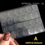 Kahepoolne liimkleebis, l&auml;bipaistev, painduv 10 lehte v&otilde;ltsk&uuml;&uuml;nte otsad, kleepuv k&uuml;&uuml;neliliim, 240 tk/10 lehte A