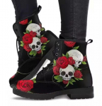 Fashion 2024 Skull Flower Print High-Top tossud Naiste saapad S&uuml;gistalvine Mood Naiste poolsaapad Suures suuruses 43 36 must