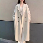 Korea stiilis naiste Ins s&uuml;gis-talvine kahepoolne villane keskmise pikkusega k&auml;sitsi valmistatud villane mantel S