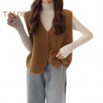 S&uuml;gis Talv Naiste Vest V-kaelusega N&ouml;&ouml;bitav &Uuml;hev&auml;rviline Lahtine Kootud Paks Soe Varrukateta Lahtine Kampsun Top kohv