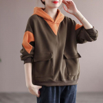 Naiste puuvillane &uuml;lisuur pluus, lahtised vabaaja pullover kapuutsiga dressipluusid XXL pruun