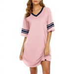 Naiste &ouml;&ouml;s&auml;rk, puuvillane magamiss&auml;rk V kaelusega l&uuml;hikeste varrukatega, avara ja mugava pidžaama magamisriided XXL heleroosa v&auml;rv