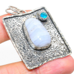 Blue Lace Agate, Topaz 925 Sterling Silver Jewelry Pendant 2.17 h6o10