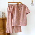 Kevad/Suvi Uus Naiste Pidžaamakomplekt 100% Puuvill L&uuml;hikeste Varrukatega+Caprid Kaheosaline Komplekt Suure Lilliga &Otilde;huke Kodur&otilde;ivas M