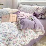 Lilla Lilleline Lavendel Tekikotikomplekt 3-osaline Botaaniline Metslille Voodipesukomplekt Pehme P&ouml;&ouml;ratav Tekikott Padjap&uuml;&uuml;riga Queen 200x230cm