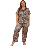 Naiste magamiskost&uuml;&uuml;mid, imitatsioon siidist plusssuuruses l&uuml;hikeste varrukatega, n&ouml;&ouml;pidega &uuml;laosad ja pikad p&uuml;ksid, plekk-leopard-pidžaamad, s&uuml;gis, kodu, &otilde;htus&ouml;&ouml;gi r&otilde;ivad 1XL kuldne