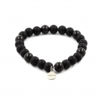 Pierres et Min&eacute;raux. Bracelet Perles Onyx noir mat + Tourmaline Schorl du Br&eacute;sil 8 mm. Fabriqu&eacute; en France.