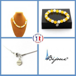 Pierres et Min&eacute;raux. Parure bijoux Bracelet Collier Perles Agate jaune + Pierre de Lune 8 Taille personnalisable.