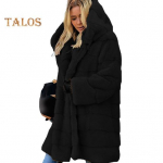 Naiste talvejope pluss suurus kunstkarusnahast vaba kapuutsiga pealisr&otilde;ivad keskmise pikkusega kihiline termiline pl&uuml;&uuml;sjakk igap&auml;evat&ouml;&ouml;ks &otilde;ues S must