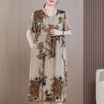 Suures suuruses naiste vabad kleidid, suvised vabaaja kleidid l&uuml;hikeste varrukatega pikk kleit Elegantne vintage riietus XL