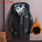 Suures suuruses 12XL 11XL 10XL Paks meeste pluss puuvillane tuulejakk Keskmise pikkusega jope avara kapuutsiga jakk Mantlid Bandana Print 8XL must