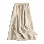 2024 Naiste Retro Tikandiga Puuvillane ja Linane Midi Seelik - &Uuml;hev&auml;rviline, Slim Fit, K&otilde;igega Sobiv Suvine R&otilde;ivas L 50-57.5kg