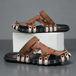 Suur suurus 46 Luksuslikud Meeste Nahast Sussid Sandaalid Mugavad Hingavad vabaajajalatsid Meeste Mood Tossud Vaba aeg Meeste Sussid Slaidid Jalatsid Meesed 45 pruun