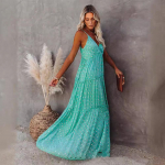 Fitshinling V-kaelusega Boho Suvine Pikk Kleit Puhkus Rannas Pareo Spagetirihmad Seksikad Maksikleidid Naiste R&otilde;ivad Boheemlaslik Vestidos XS roheline