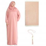 Naiste palvekleit koos hidžaabi, palvevaiba ja tasbihiga, moslemi komplekt, islami riided, abaya, jilbab, Dubai kaftan Eidiks, Ramadaniks beebi roosa v&auml;rv