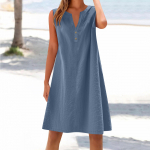 Women's cotton and linen dress summer sleeveless comfortable travel beach dress fashionable spring and summer vacation wear S sinine