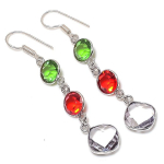 Natural White Topaz, Garnet 925 Sterling Silver Jewelry Earring 2.36 g9b56